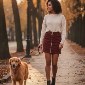 Burgundy Zipper Corduroy Skirt